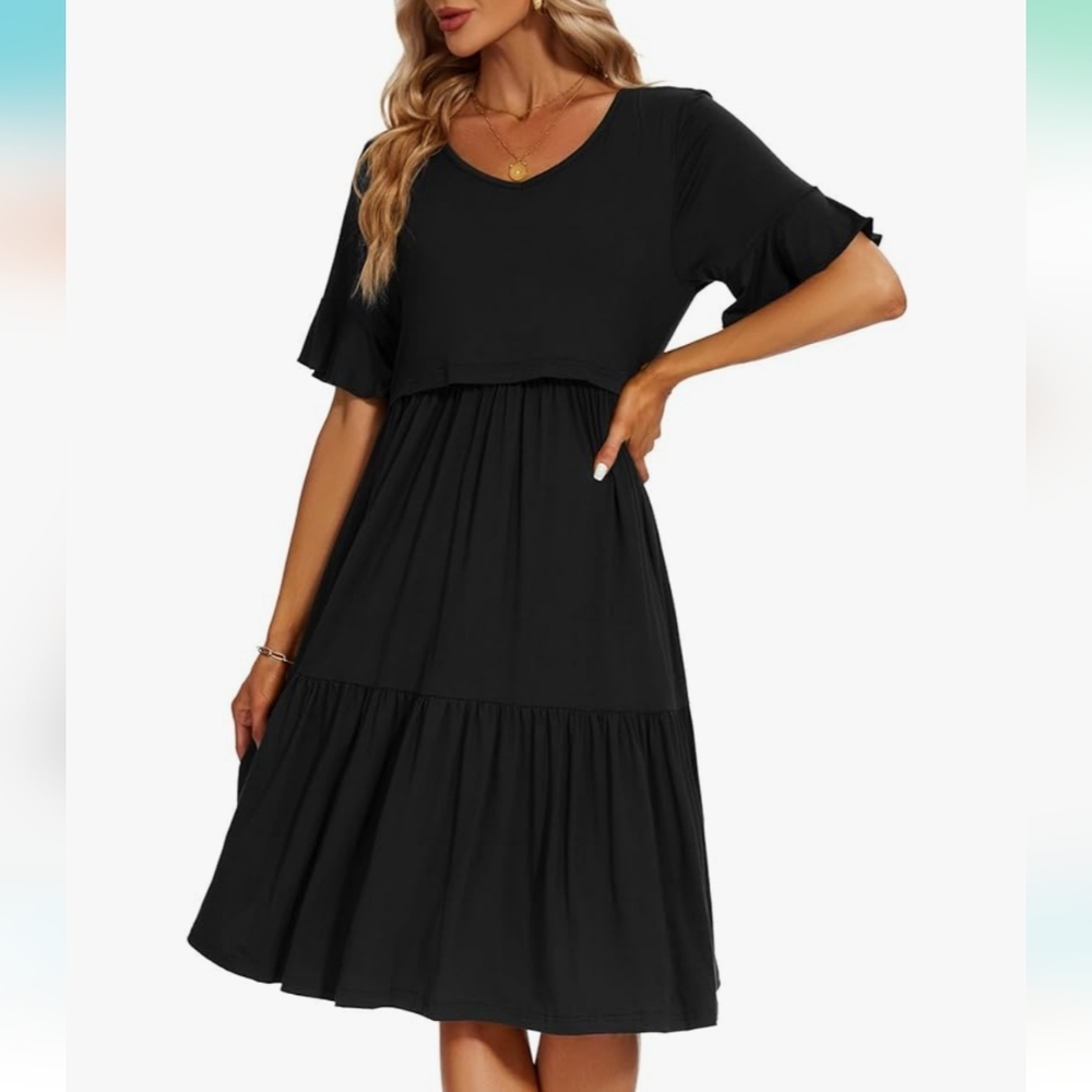 Black Midi Dress Breastfeeding/Nursing Friendly